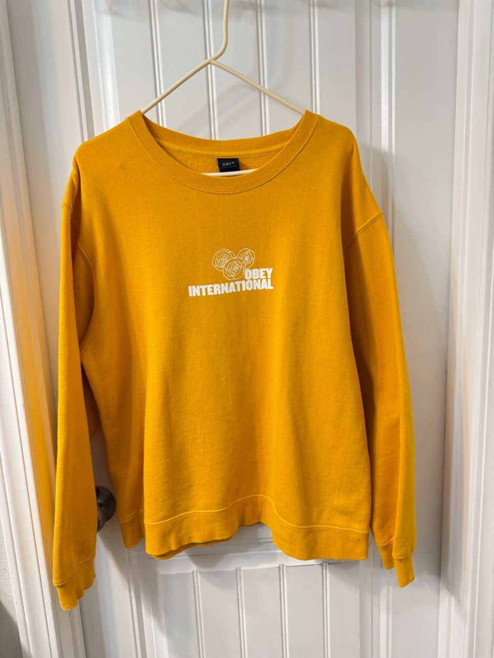 Obey Worldwide Crewneck Sweatshirt in Mustard